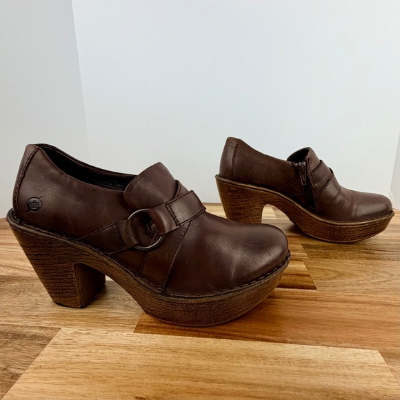 Born‎ Leather Ankle Boots Chunky Heel Side Zip Buckle Moc Toe Women's Size 7.5 - Picture 7 of 9